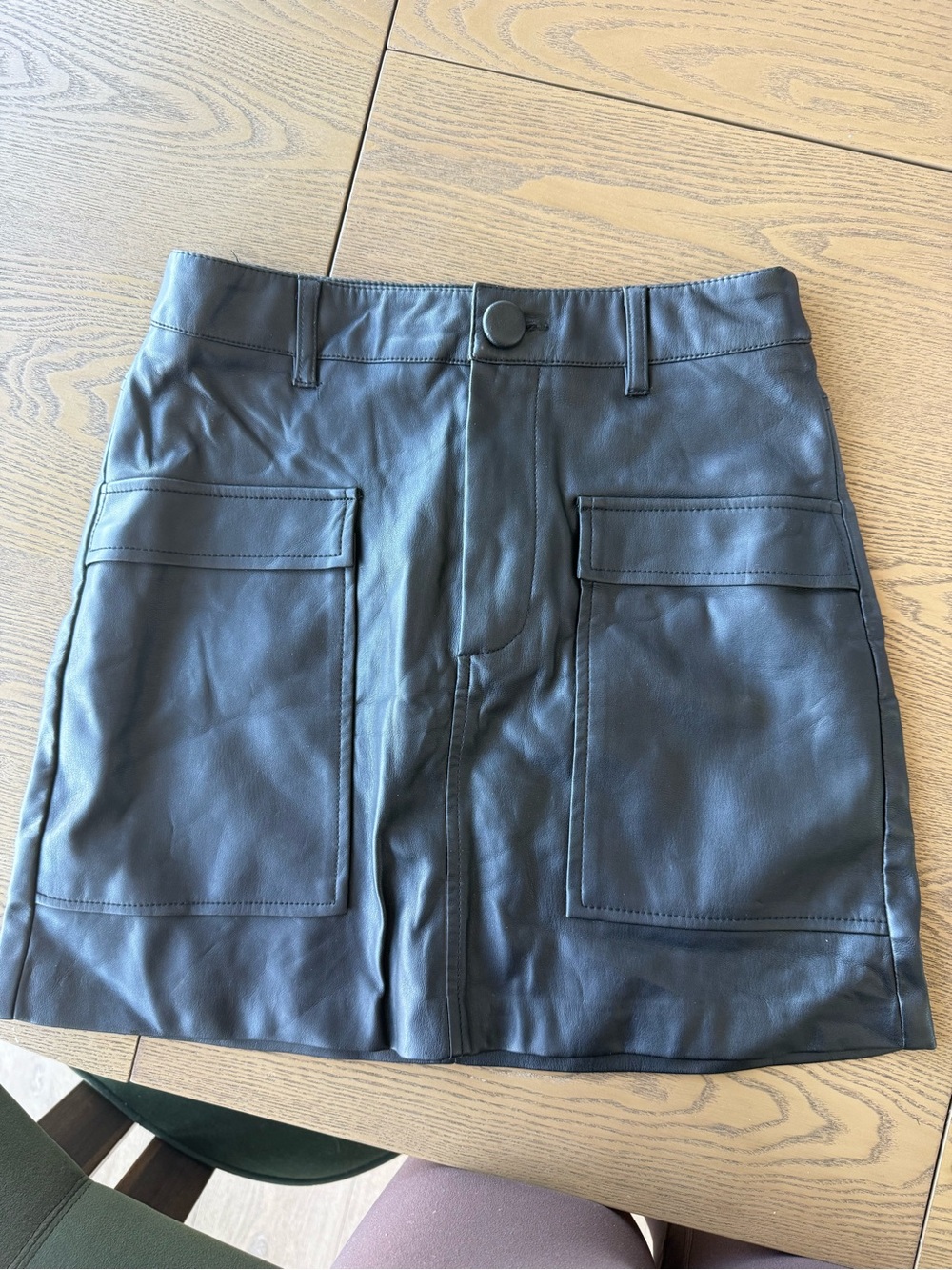 Zara Black Faux Leather Mini Skirt with Cargo Pocket Detail